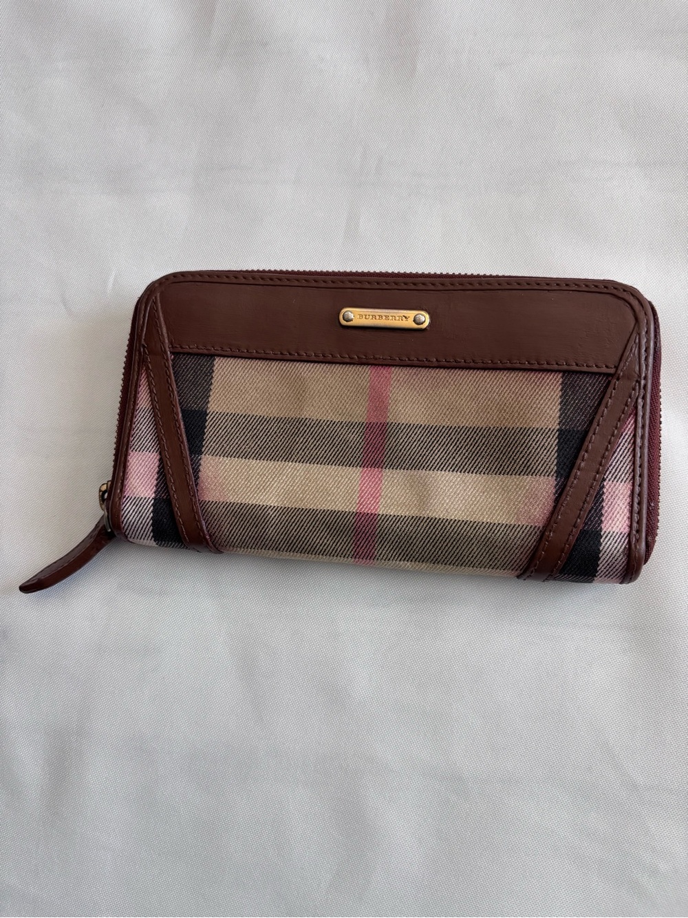 Authentic Burberry Pink House Check Zip Wallet - Leather Refinished / As Is